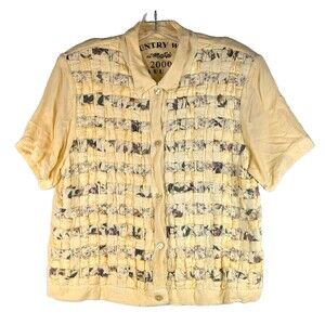 Country Wear Casuals Womens Large Yellow Weaved Shirt Vintage Country Chic Boho